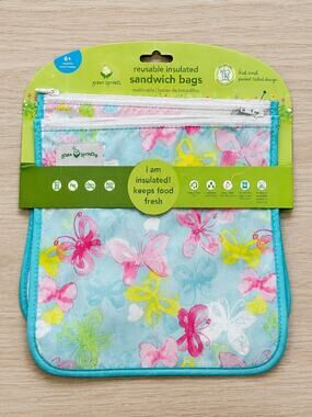 green sprouts Reusable Insulated Sandwich Bags (2 Pack) | Holds Food, Utensils,